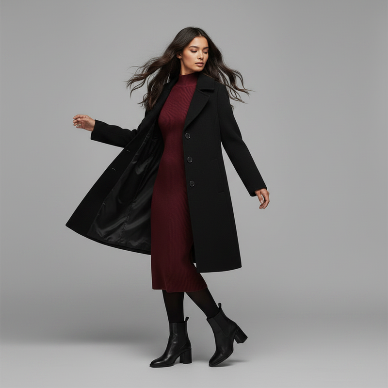 Elegant Long Wool Coat | Women's Winter Coat