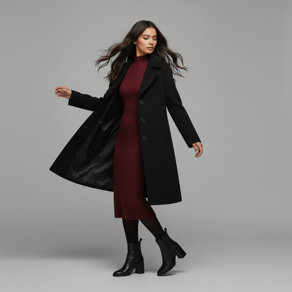 Elegant Long Wool Coat | Women's Winter Coat
